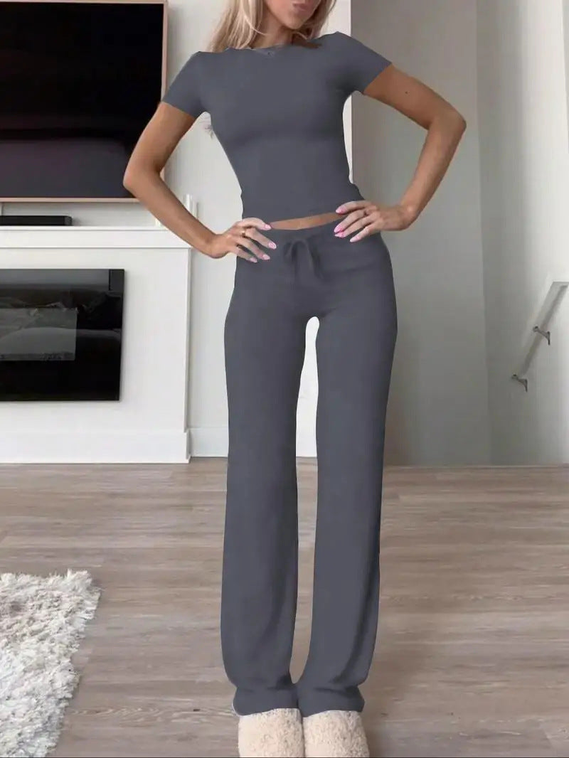 Damen lässiges Lounge-Set mit figurbetontem Oberteil und bequemer Hose R&B