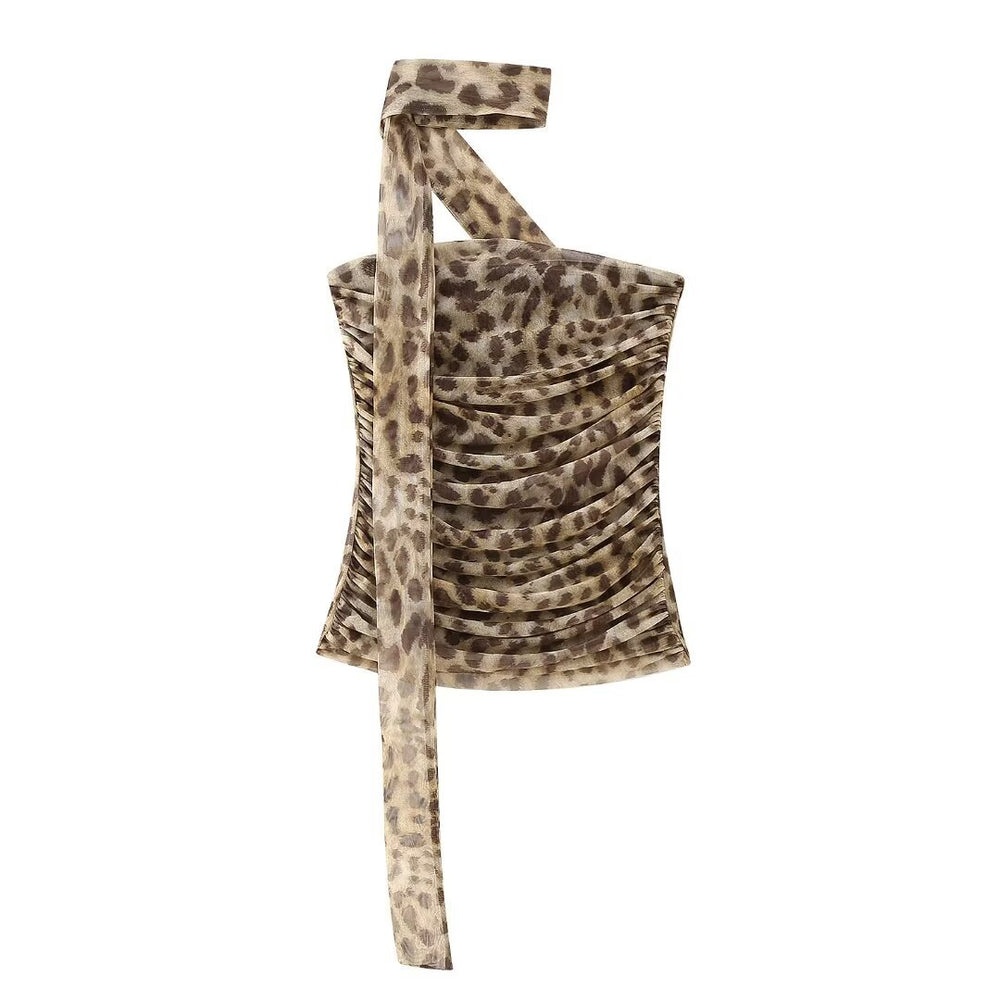 Damen elegant gestreifter Maxirock mit hohem Bund im Leoprint R&B