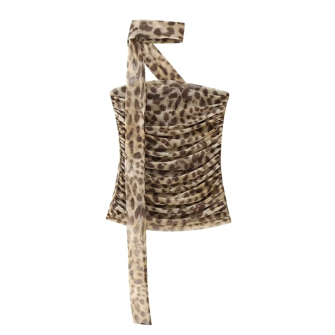 Damen elegant gestreifter Maxirock mit hohem Bund im Leoprint R&B