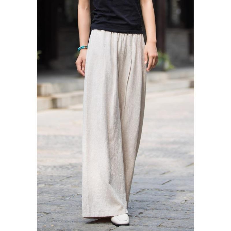 Damen weit geschnittene Leinenhose mit elastischem Bund und praktischen Taschen R&B