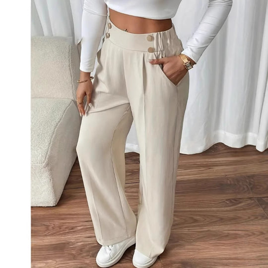 Damen Klassische weite Hose mit Knopfleiste und Taschen R&B