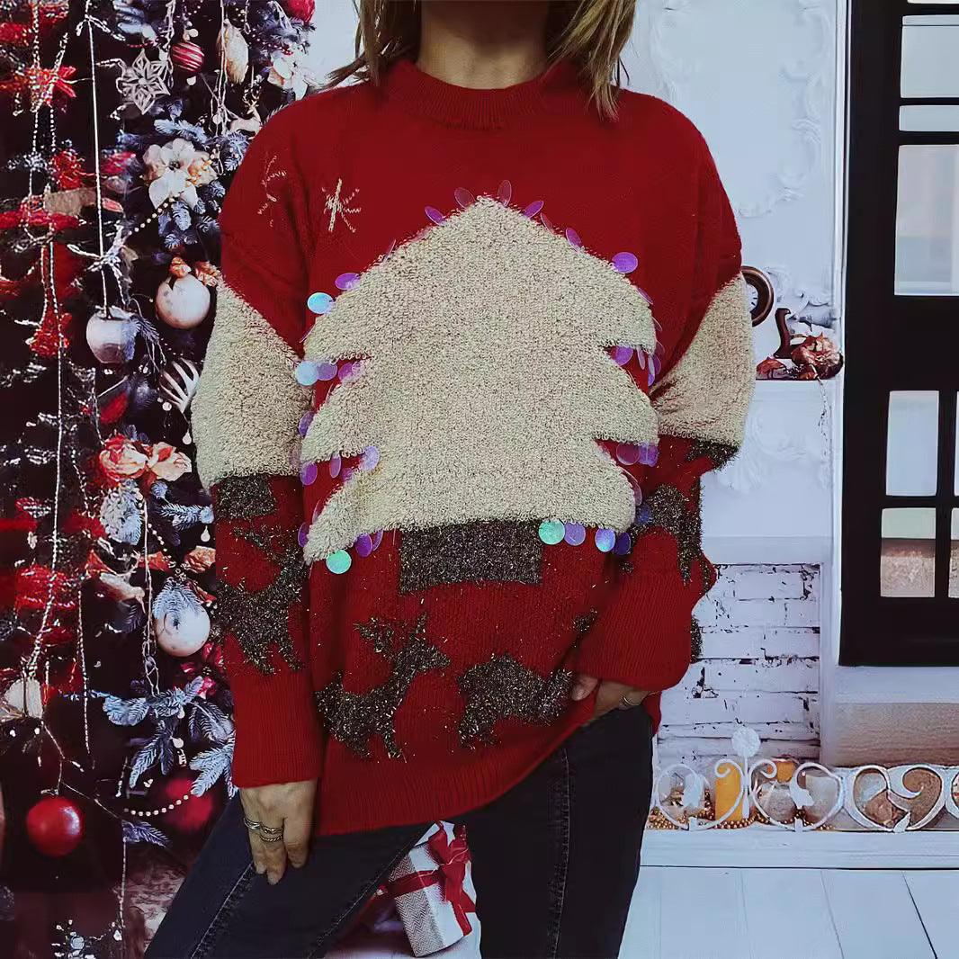 Damen festlicher Pullover mit weihnachtlichem Motiv und Glitzerapplikationen R&B