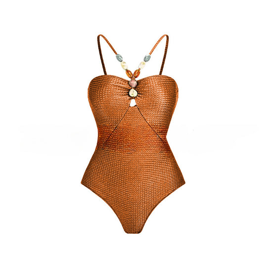 Damen Einteiliger Badeanzug mit modischen Schmuckdetails R&B