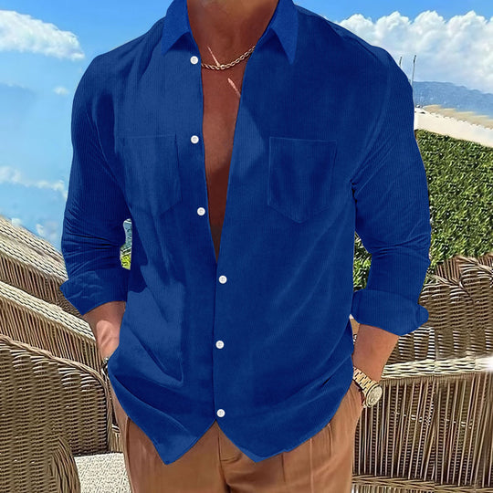 Herren Strukturierte Hemdbluse mit Brusttaschen und umschlagbaren Ärmeln R&B