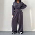 Damen nan luxuriöses Freizeitset Kapuzenpullover mit V-Ausschnittdetail und Culotte mit hoher Taille R&B