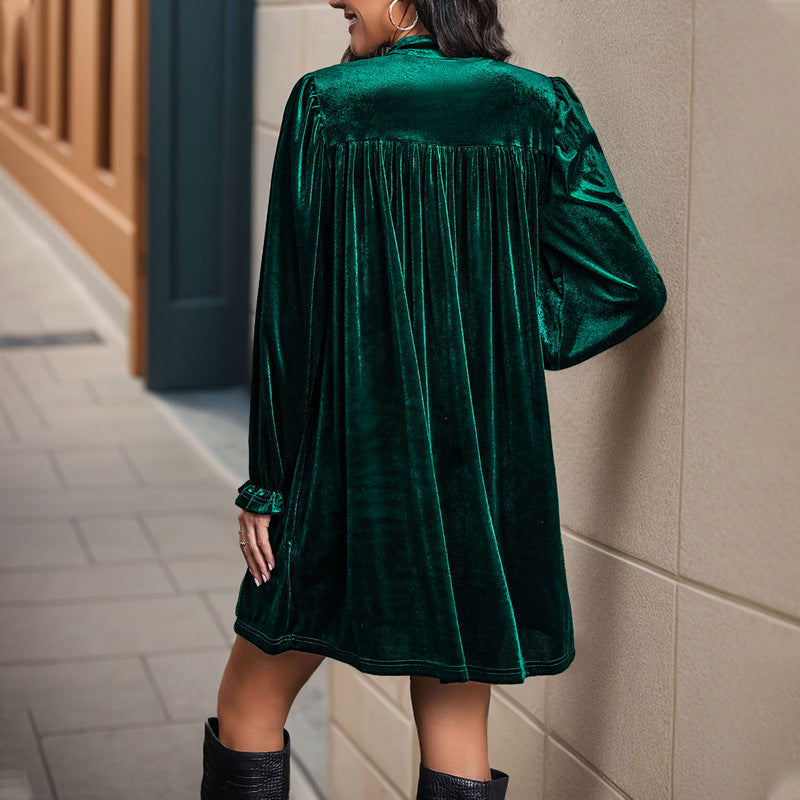 Damen Samtiges Wickelkleid mit voluminösen Ärmeln R&B