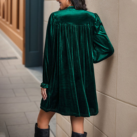 Damen Samtiges Wickelkleid mit voluminösen Ärmeln R&B