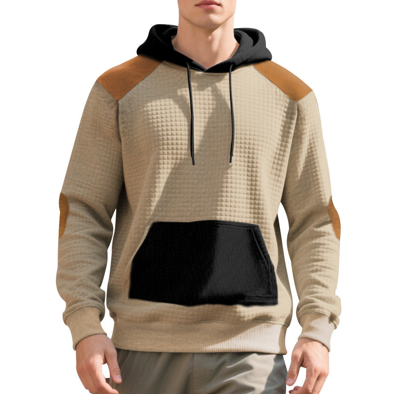 Herren nan urbaner Waffelstrick-Kapuzenpullover mit Kängurutasche und Besatz R&B