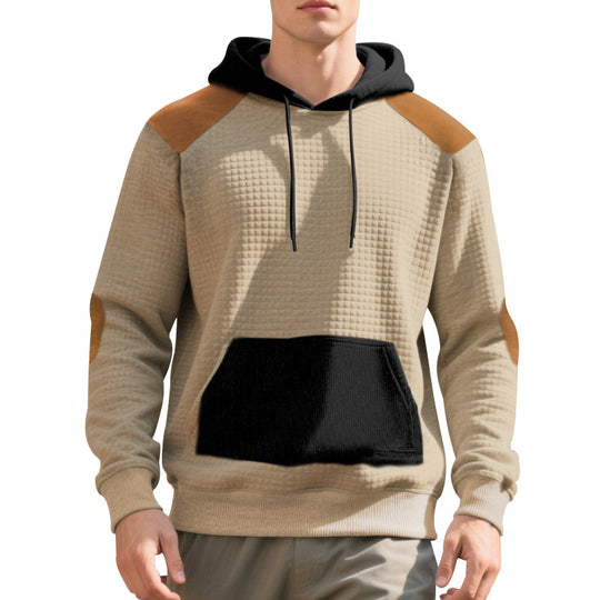 Herren nan urbaner Waffelstrick-Kapuzenpullover mit Kängurutasche und Besatz R&B