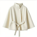 Damen elegante Umhangjacke mit Bindegürtel und hochgeschlossenem Kragen R&B