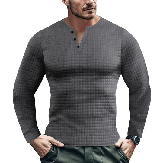 Herren Langarmshirt mit strukturiertem Design und modischem Knopfverschluss R&B