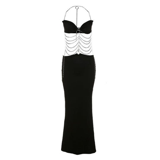 Damen Elegantes Maxikleid mit Kettenakzenten und schmalem Schnitt R&B