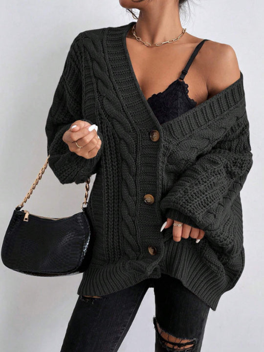 Damen Strickjacke mit oversized Passform und Zopfmuster R&B
