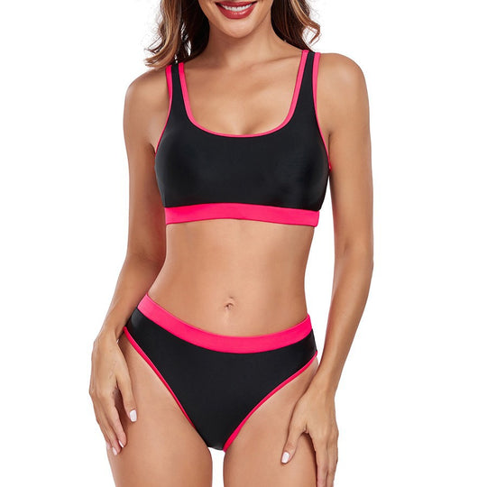Damen Sportliches Bikini-Set mit kontrastierendem Bund R&B