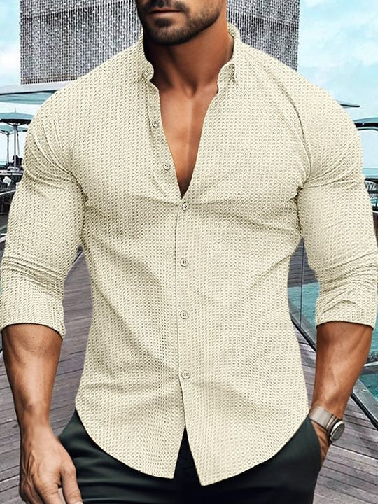 Herren elegantes Langarmhemd mit strukturiertem Muster R&B