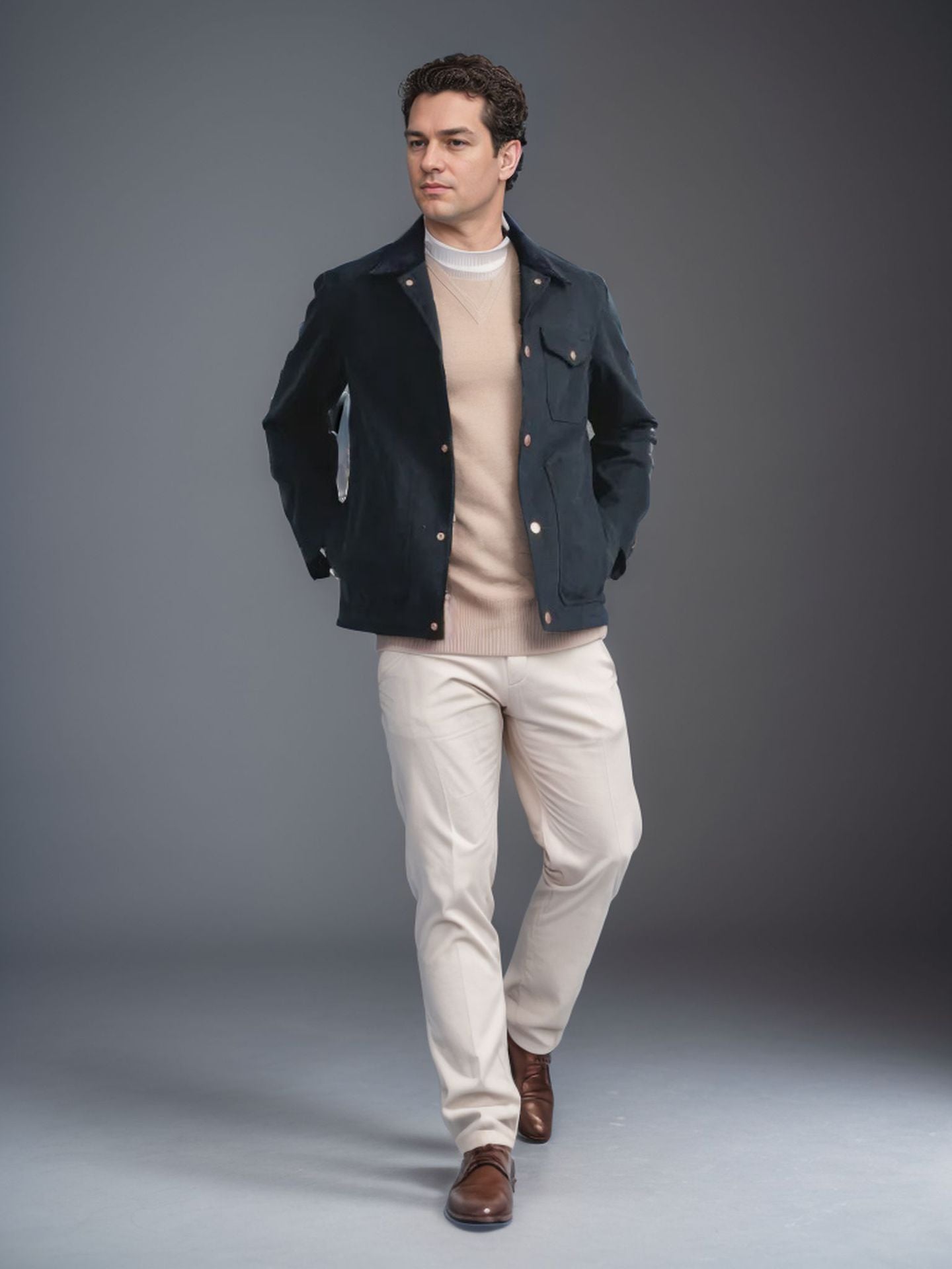 Herren Suedejacke mit modischem Design und praktischen Taschen R&B