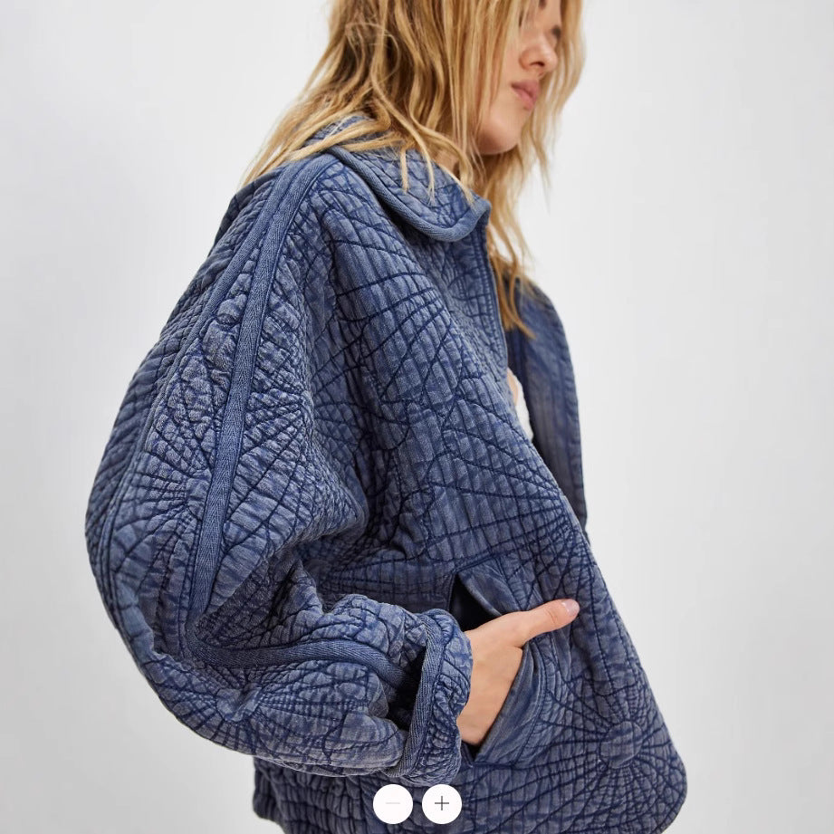 Damen kuschelige Steppjacke mit großem Kragen R&B