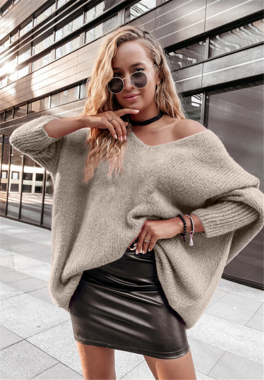 Damen Oversized Pullover mit weitem Ausschnitt R&B
