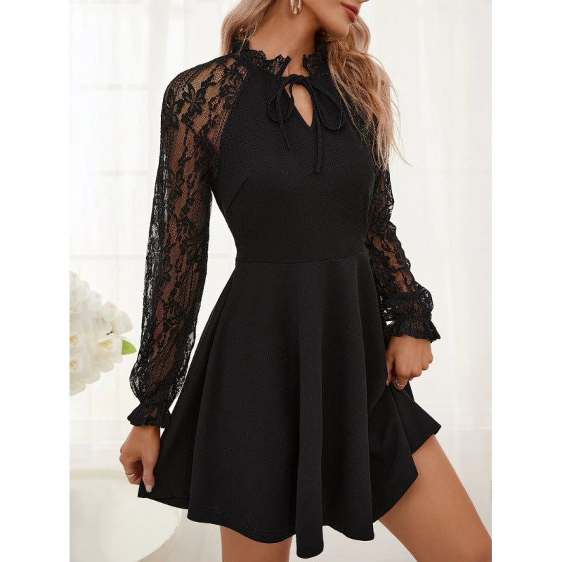 Damen Kleid mit Spitzenärmeln und Taillenschnitt R&B