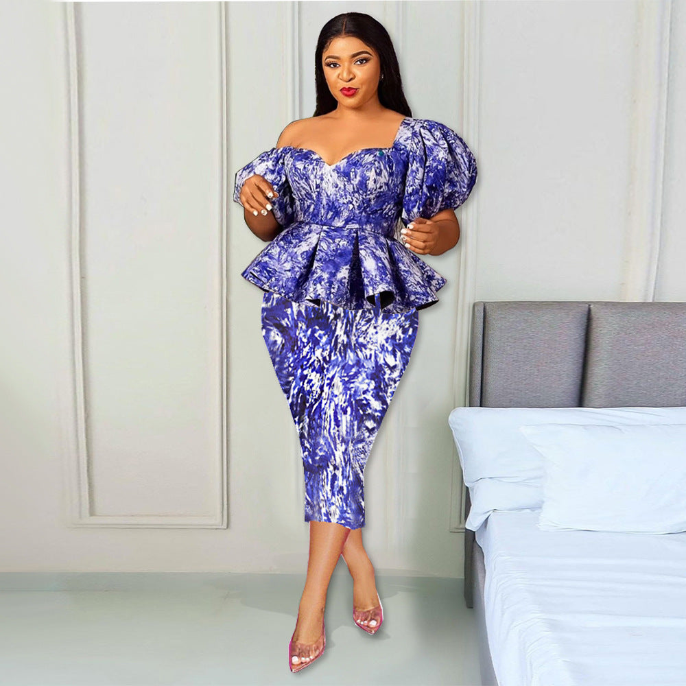 Damen Elegantes Kleid mit voluminösen Puffärmeln und taillierter Silhouette R&B
