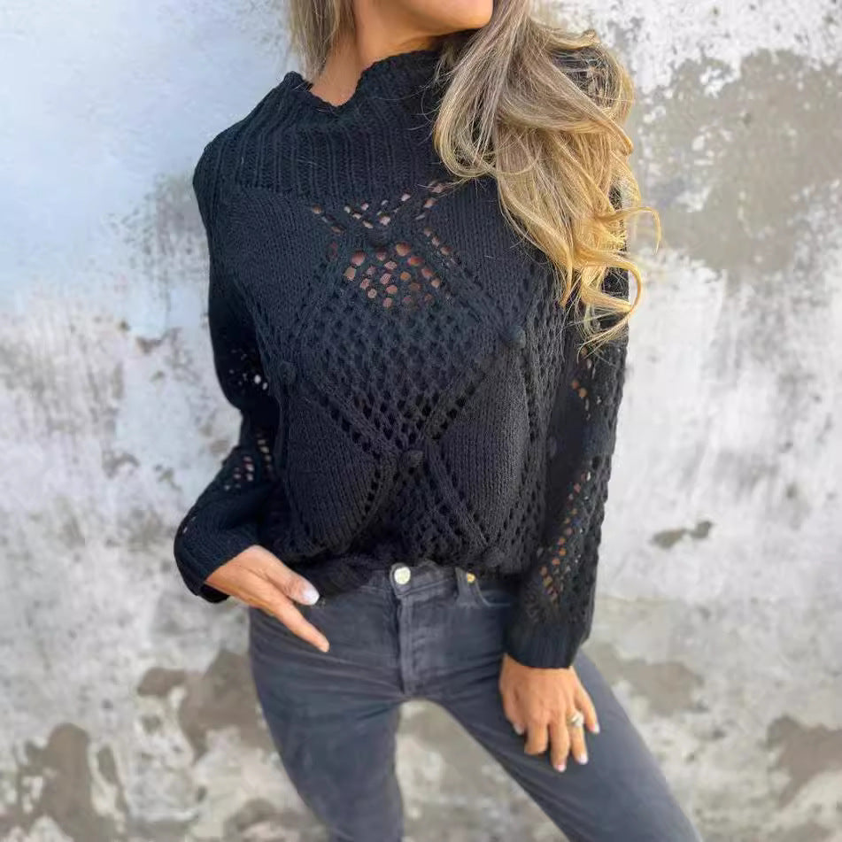Damen Grobstrick Pullover mit romantischen Netzdetails R&B