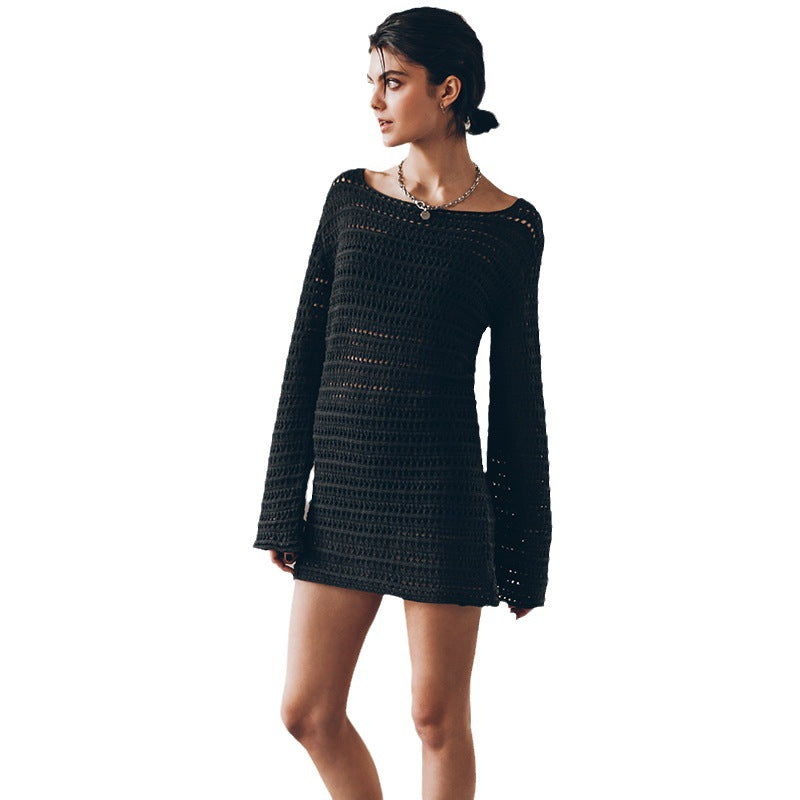 Damen gehäkeltes Minikleid mit langen Ärmeln R&B