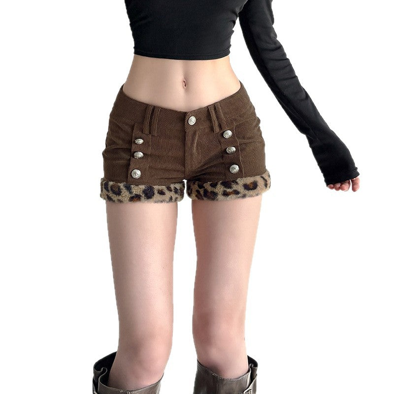 Damen Shorts mit eleganten Knopfdetails und trendigem Leopardenbesatz R&B