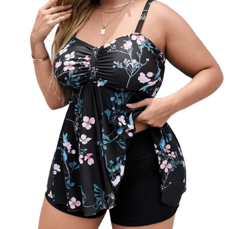 Damen Sportliches Tankini-Set mit floralem Oberteil und Shorts R&B