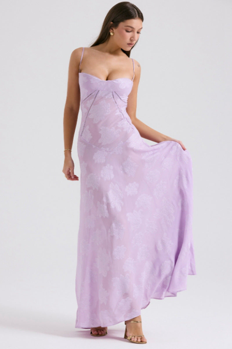 Damen nan fließendes Maxikleid mit Korsage-Oberteil und Spaghettiträgern R&B