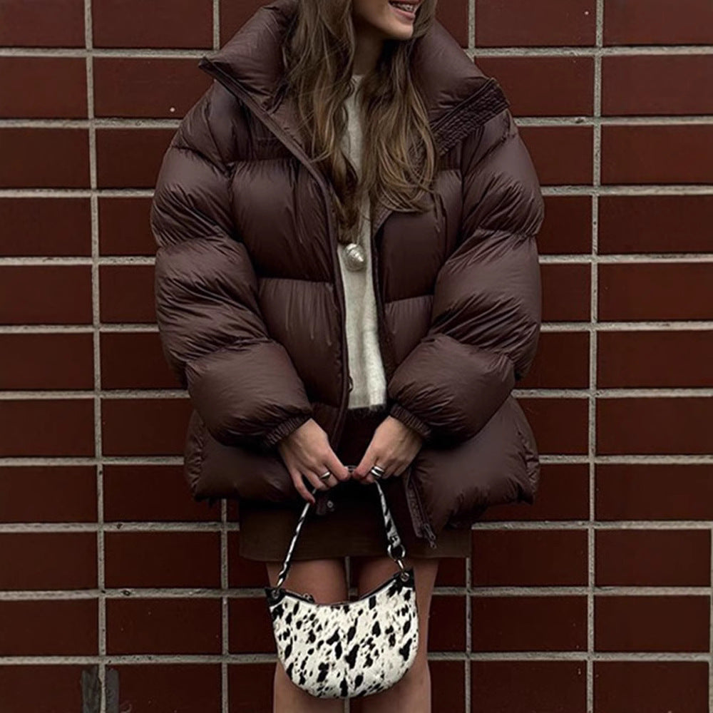 Damen Steppjacke im oversized Schnitt mit hohem Kragen und Taschen R&B