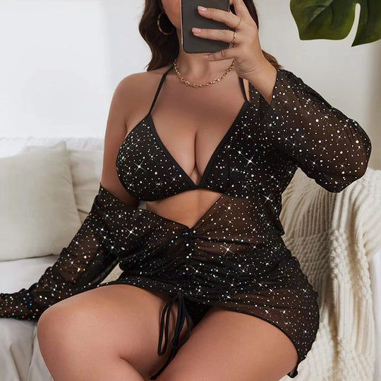 Damen Strandkleid mit gebundenem Ausschnitt und transparentem Design R&B