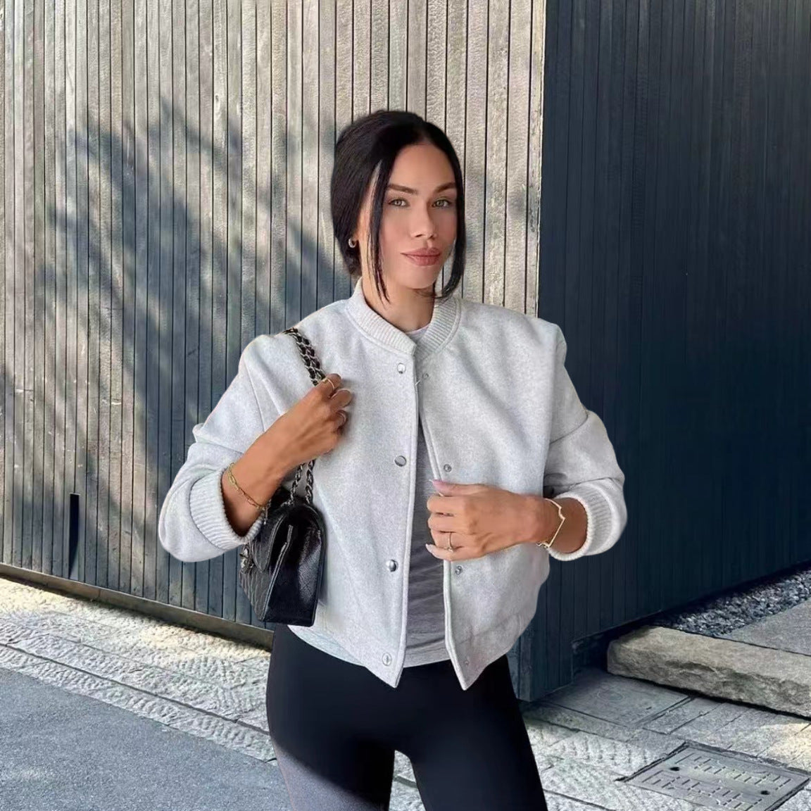 Damen Sportliche Oversize-Jacke mit Reißverschluss und voluminösen Ärmeln R&B