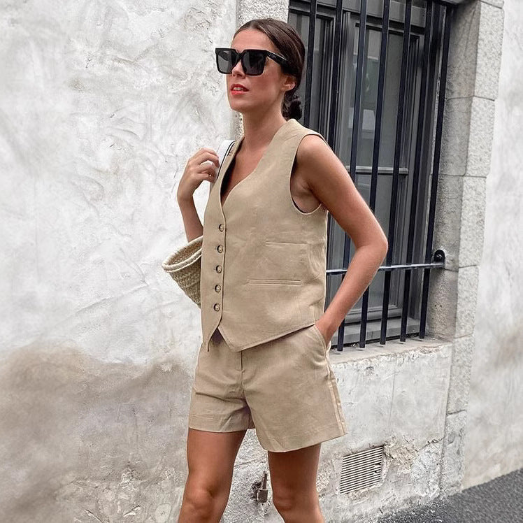 Damen modischer ärmelloser Blazer mit Shorts R&B
