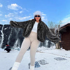 Damen Trendige und flauschige Kunstpelzjacke R&B