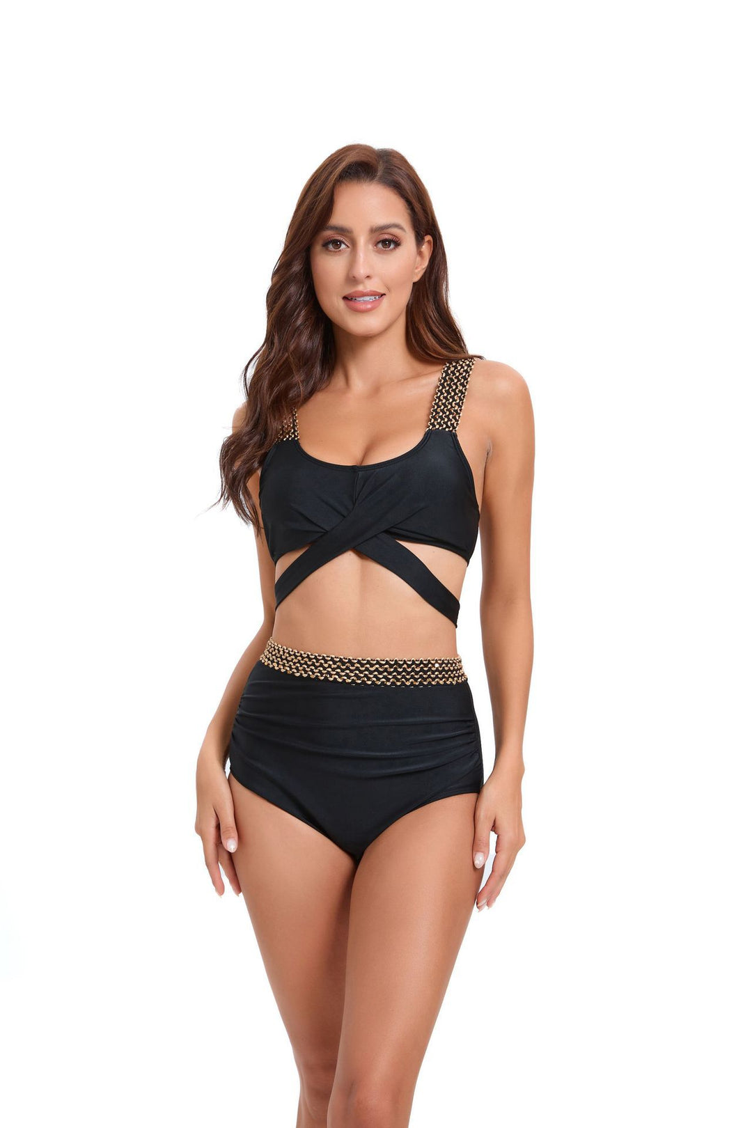 Damen Sportliches Bikini-Set mit raffiniertem Wickeldesign und verstellbaren Trägern R&B