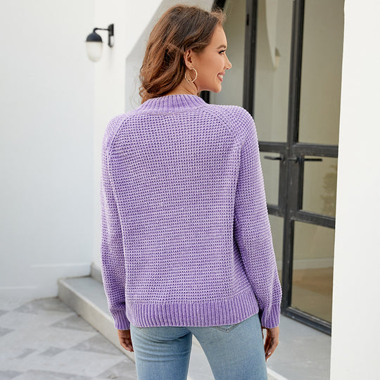 Damen modischer Strickpullover mit strukturiertem Waffelstil R&B