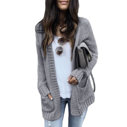 Damen Offene Strickjacke mit tiefen Taschen und strukturierter Oberfläche R&B