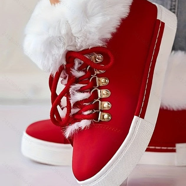 Damen Sportliche High-Top Sneaker mit flauschigem Kunstfellkragen R&B