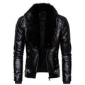 Herren Kunstlederjacke mit abnehmbarem Fellkragen und gesprenkelter Oberflächenstruktur R&B