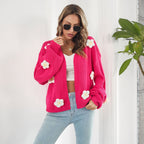 Damen Strickjacke mit floralen Applikationen und lässigem Schnitt R&B