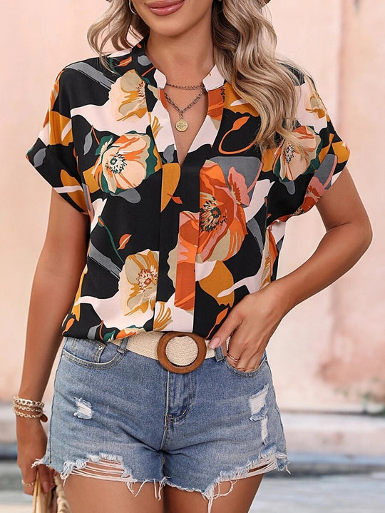 Damen Bluse mit floralen Mustern und stylischem Stehkragen R&B