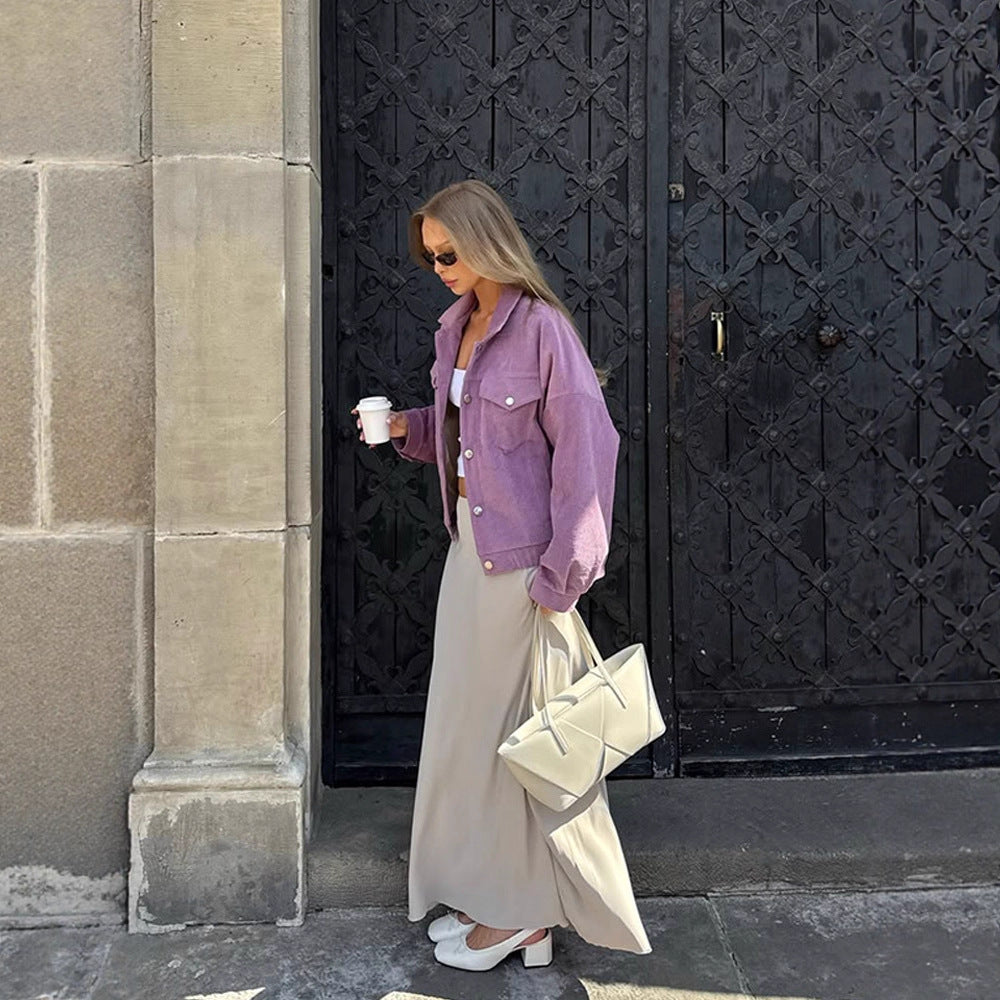 Damen Oversized Cordjacke mit praktischen Taschen und dezentem Streifenmuster R&B