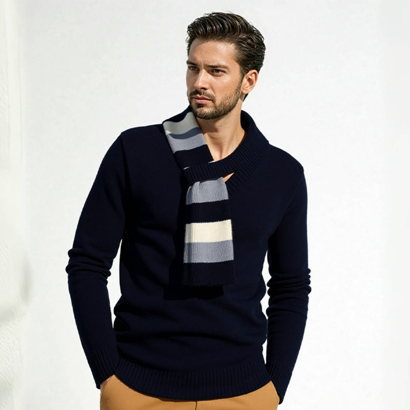 Herren eleganter Pullover mit modernem V-Ausschnitt und feinen Rippdetails R&B