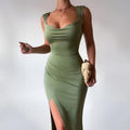 Damen Figurbetontes Maxi-Kleid mit elegantem Schlitz und Raffungen R&B