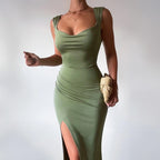 Damen Figurbetontes Maxi-Kleid mit elegantem Schlitz und Raffungen R&B