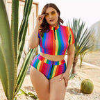 Damen Sportliches Bikiniset mit farbenfrohem Reißverschluss R&B