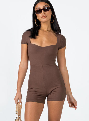 Damen figurbetonter Jumpsuit mit Quadrat-Ausschnitt und kurzem Arm R&B