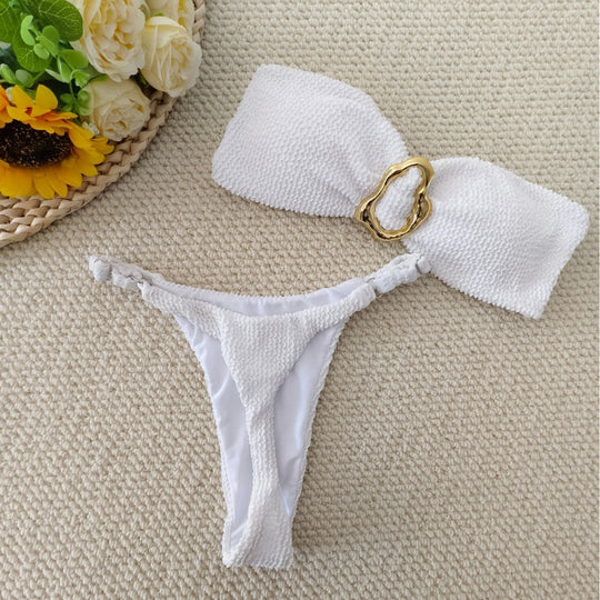 Damen Bandeau-Bikini mit dekorativem Ringdetail R&B