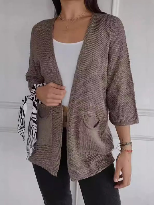 Damen luftiger Strickcardigan mit praktischen Taschen und 3/4-Ärmeln R&B
