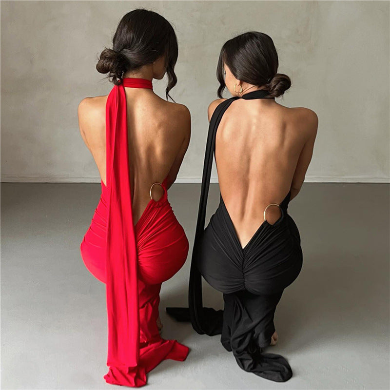 Damen Elegantes bodenlanges One-Shoulder Kleid R&B